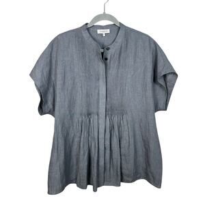 Lafayette 148 New York Organic Linen Pintuck Blouse Gray Size Large Minimalist